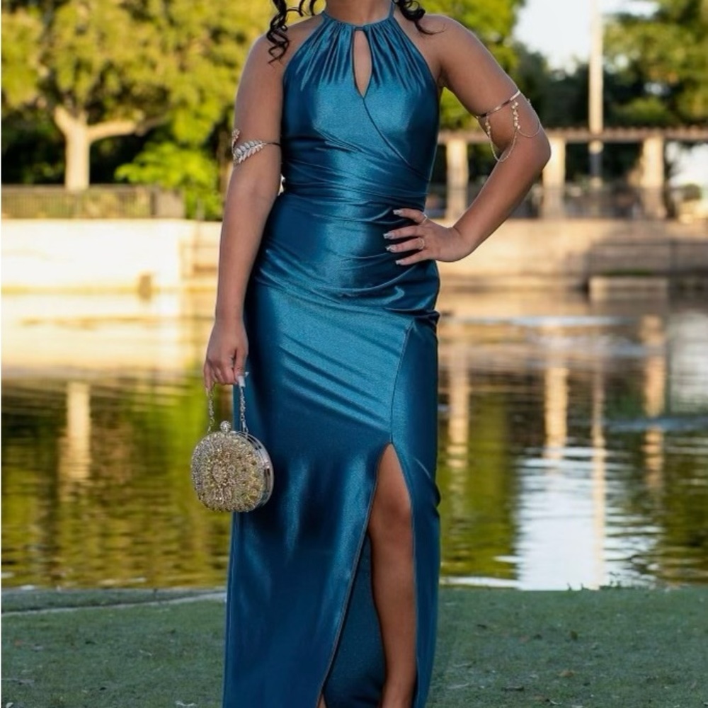Stunning Teal Halter Prom Dress